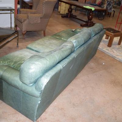 Henredon Green Leather Sofa
