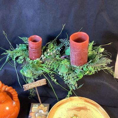 1677 Fall Decor Vietri Platter/Orange Pitcher/Electronic Candles