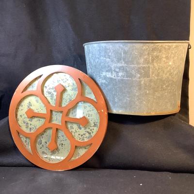 1678 Tin Bucket & Patio Decor Stained Mirror