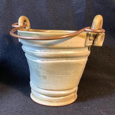 1679 Signed Handcrafted Pottery Bucket & Small Bird Bath Decor