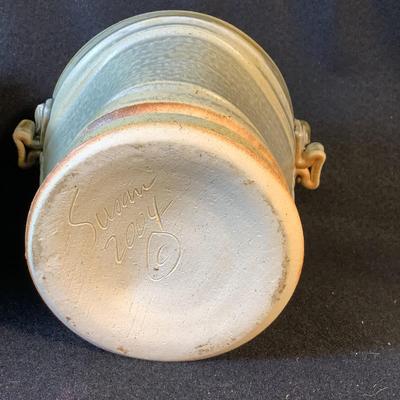 1679 Signed Handcrafted Pottery Bucket & Small Bird Bath Decor