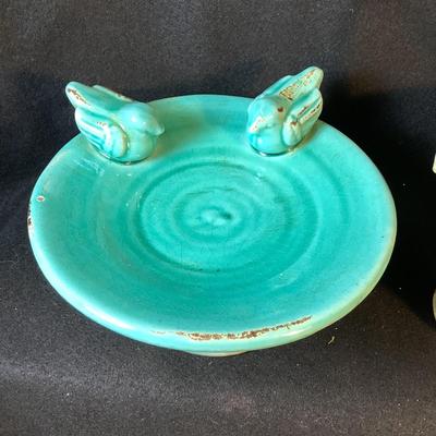 1679 Signed Handcrafted Pottery Bucket & Small Bird Bath Decor