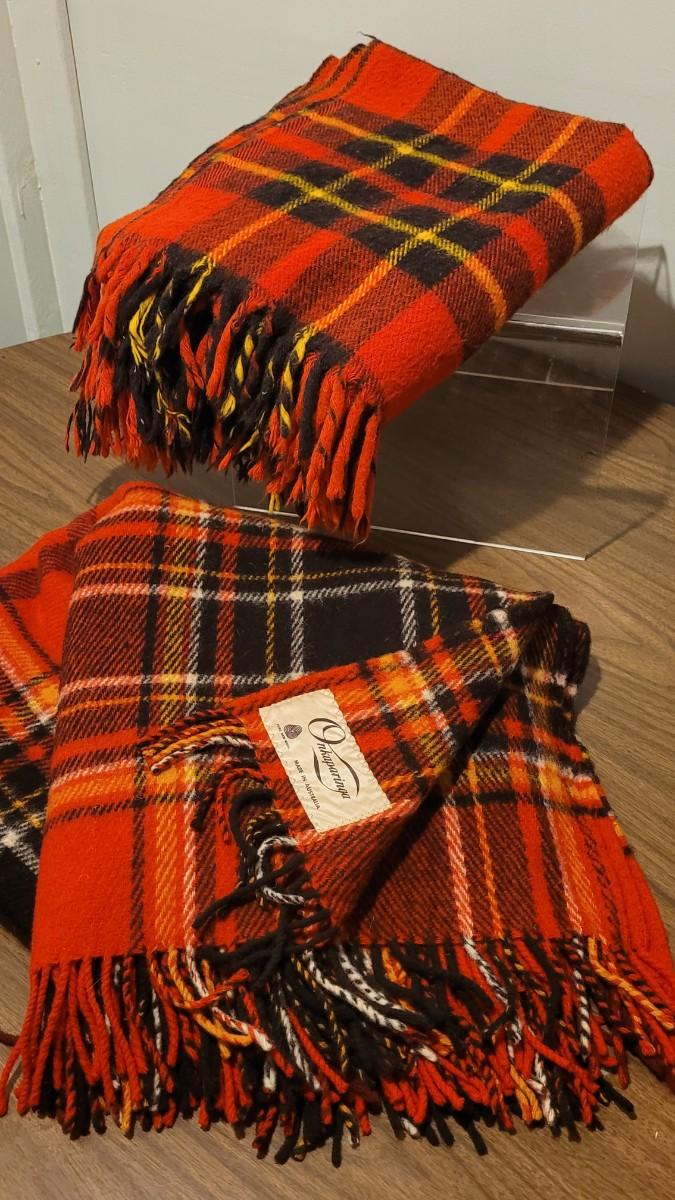 Lot 18 Vintage Onkaparinga Wool & Unlabeled Wool Blanket Red. Black & Yellow Plaid Blankets
