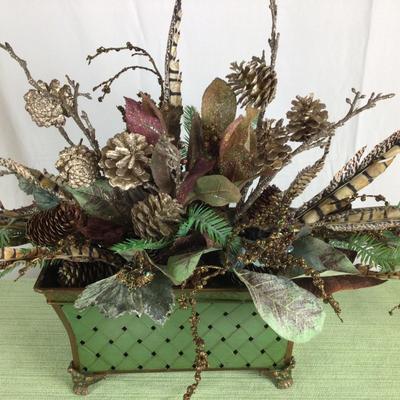 Lot 1607. Centerpiece with Pinecones and Pheasant Feathers