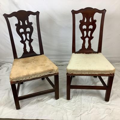 Lot. 6159. Pair of Antique Mahogany Country Chippendale Chairs