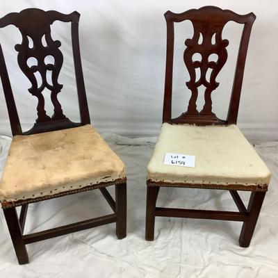 Lot. 6159. Pair of Antique Mahogany Country Chippendale Chairs