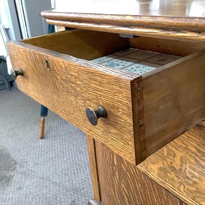 Lot.6455. Antique Oak Buffet with Beveled Mirror