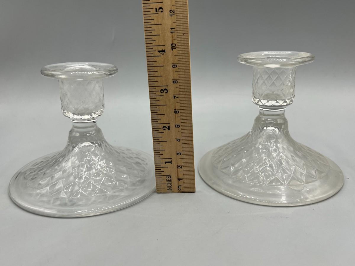 Pair of Vintage Crystal Glass Diamond Pattern Candlestick Holders ...