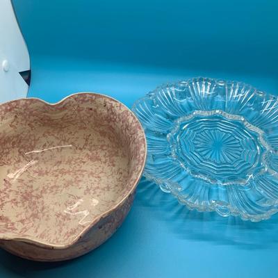 heart/peach shaped pottery with glass egg tray