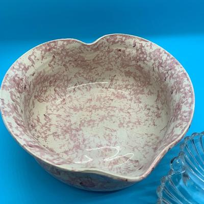 heart/peach shaped pottery with glass egg tray