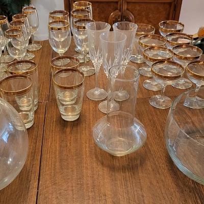 Mid Century Gold Tip Glass Lot