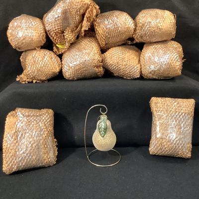 Lot 1516. Vintage Champagne & Green Mercury Glass Pear Shaped Ornaments  NEW IN PACKAGE ( Approximately 20 )