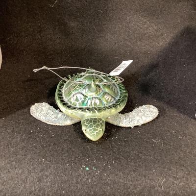 Lot 1520  Three NEW IN BOX Green Glass Turtle Ornament