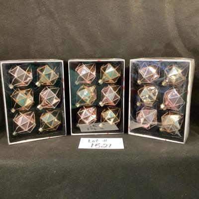 Lot 1521. NEW IN BOX Three Boxes of Six Glass Ornaments