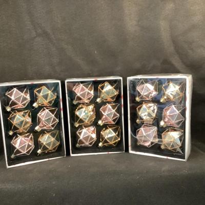 Lot 1521. NEW IN BOX Three Boxes of Six Glass Ornaments