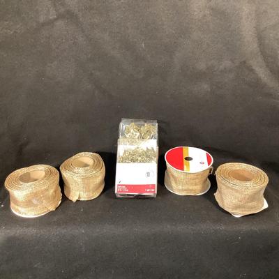 Lot 1526. Lot of  Four Rolls Wired Gold Ribbon & Two Packages LED Star Light String