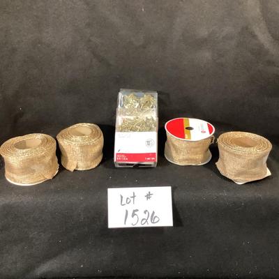 Lot 1526. Lot of  Four Rolls Wired Gold Ribbon & Two Packages LED Star Light String