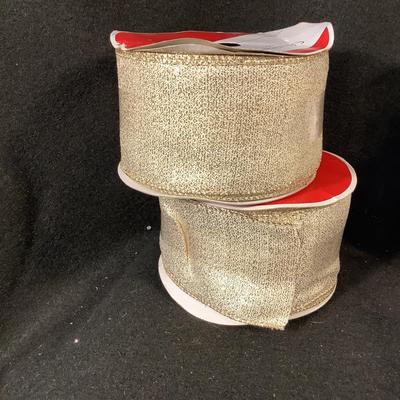 Lot 1527  Lot of Four Rolls Wired Gold/White Ribbon & Four PKG LED Snowflake Light String
