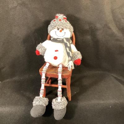 Lot 1528  Stuffed Snowman Sitting on Wooden Miniature Chair
