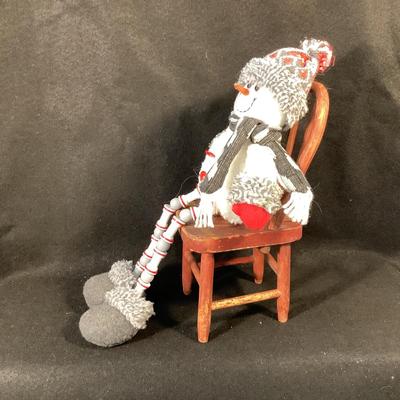 Lot 1528  Stuffed Snowman Sitting on Wooden Miniature Chair