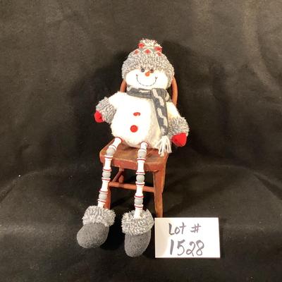 Lot 1528  Stuffed Snowman Sitting on Wooden Miniature Chair