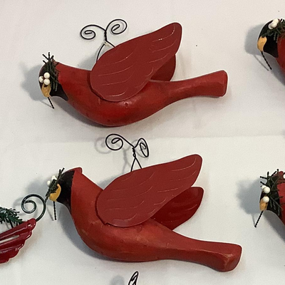 Lot  1557 Lot of Wooden/Metal Cardinal Ornaments