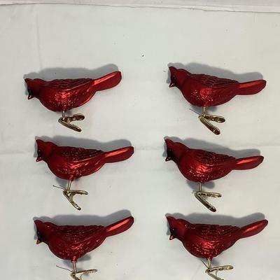 Lot 1558 Lot of Vintage Red Glass Clip-on Cardinal Ornaments & Four Votives