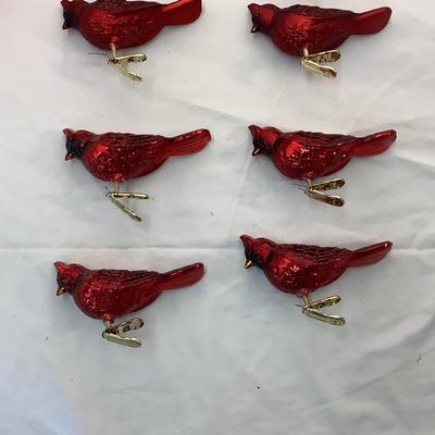 Lot 1558 Lot of Vintage Red Glass Clip-on Cardinal Ornaments & Four Votives