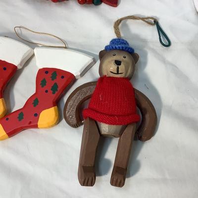 Lot 1562. Lot of Wooden Red/Green Heart & Beads Garland - Wooden Faux Stockings - Wooden Teddy Bear - Stuffed Monkey