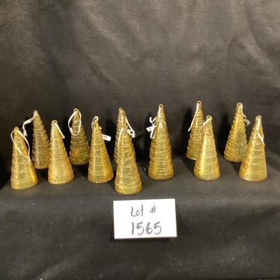 Lot 1565. Lot of Fourteen Gold & Glitter Glass Cone Shaped Ornaments