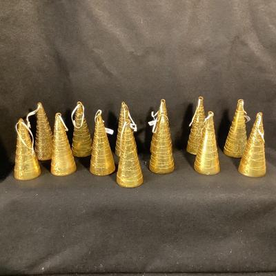 Lot 1565. Lot of Fourteen Gold & Glitter Glass Cone Shaped Ornaments