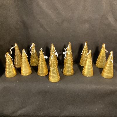 Lot 1565. Lot of Fourteen Gold & Glitter Glass Cone Shaped Ornaments