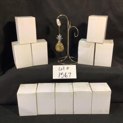 Lot. 1567 Lot of Eleven NEW IN BOX Vintage Gold Mercury Glass Pineapple Ornament