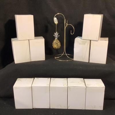 Lot. 1567 Lot of Eleven NEW IN BOX Vintage Gold Mercury Glass Pineapple Ornament