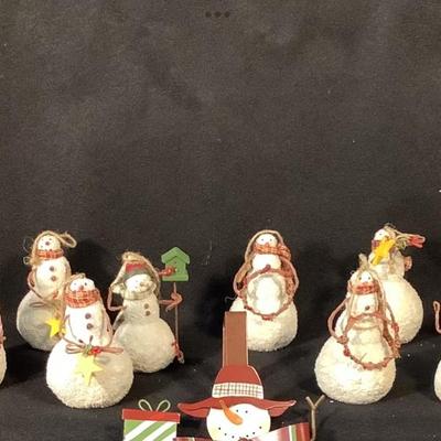 Lot  1568 Lot of Ten Snowman Ornaments with Plaid Scarves / Several Plaid & Red Tree Bows / Over the Door Wreath Hook