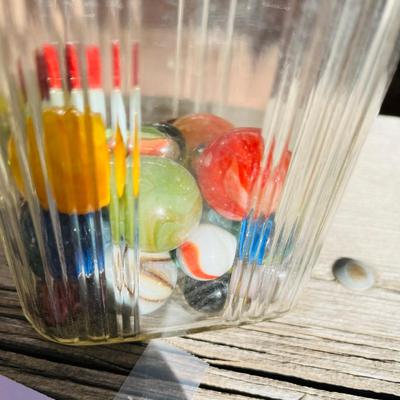 Jar with vintage marbles Shooters & regular