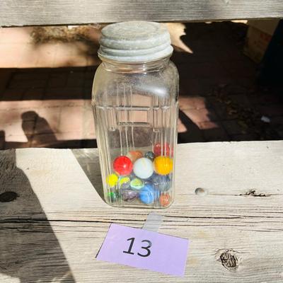 Jar with vintage marbles Shooters & regular