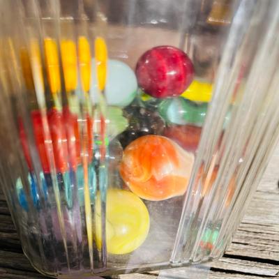 Jar with vintage marbles Shooters & regular