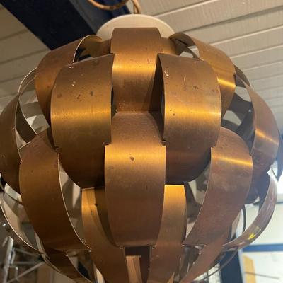 Max Sauze for Lightolier Mid Century Modern Brass Ribbon Pendant Chandelier