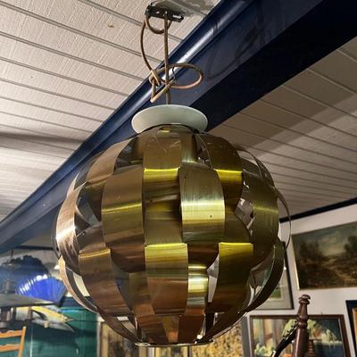 Max Sauze for Lightolier Mid Century Modern Brass Ribbon Pendant Chandelier