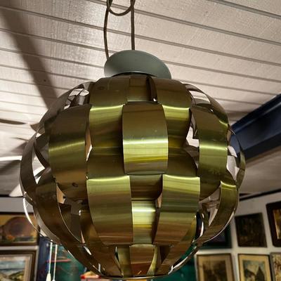 Max Sauze for Lightolier Mid Century Modern Brass Ribbon Pendant Chandelier