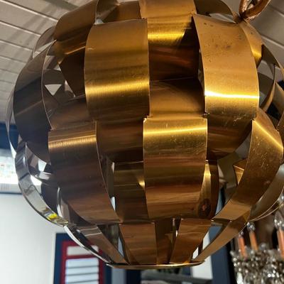 Max Sauze for Lightolier Mid Century Modern Brass Ribbon Pendant Chandelier