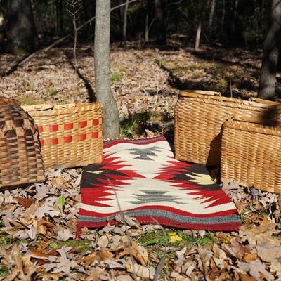 GROUPING OF FOUR WINNEBAGO BASKETS & NAVAJO WEAVING