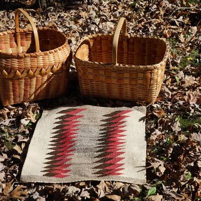 GROUPING OF TWO WINNEBAGO BASKETS & NAVAJO WEAVING