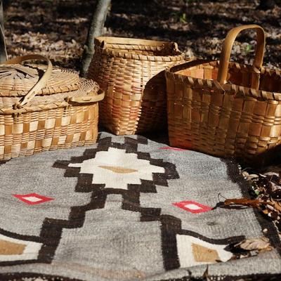 GROUPING OF WINNEBAGO BASKETS & NAVAJO WEAVING