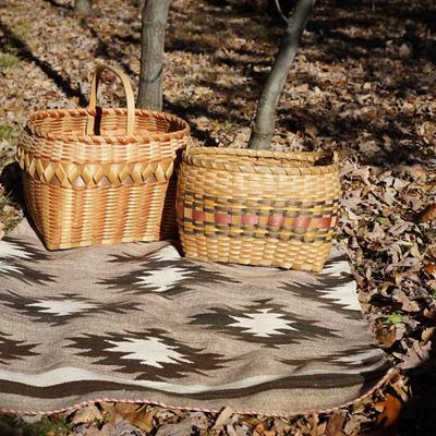 GROUPING OF TWO WINNEBAGO BASKETS AND NAVAJO WEAVING