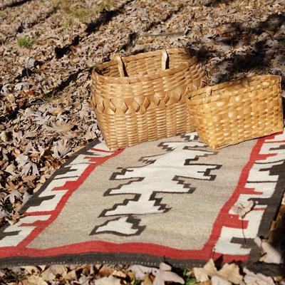 GROUPING OF WINNEBAGO BASKETS & NAVAJO WEAVING