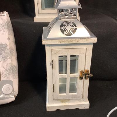 Lot 1578  Three White HolidayLanterns & White Candle Set with Remote