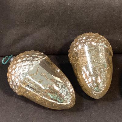 Lot 1583  Three Vintage Extra Large Acorn Shaped Mercury Glass Ornament