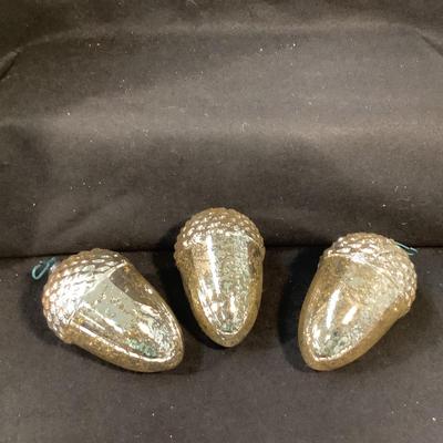 Lot 1583  Three Vintage Extra Large Acorn Shaped Mercury Glass Ornament